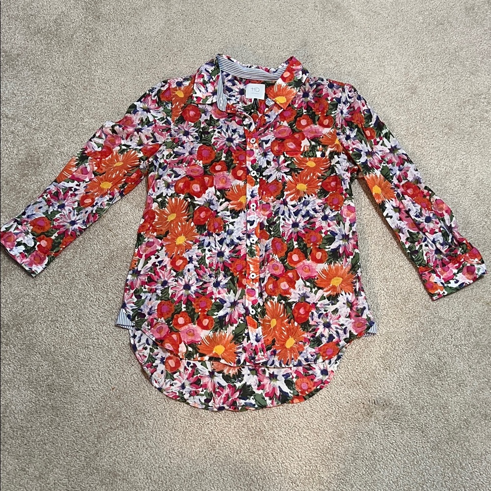 Anthropologie Bright Floral Button-Up Blouse